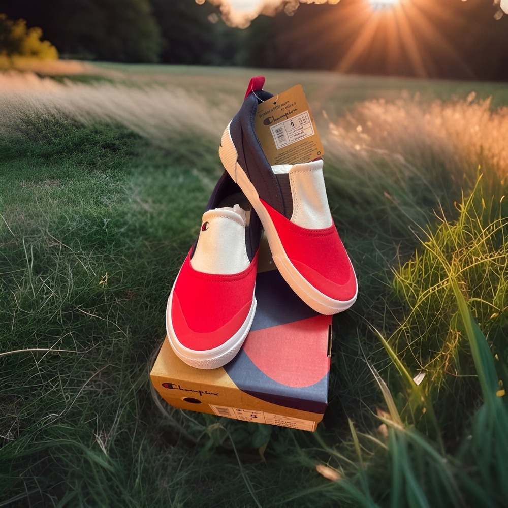 Champion Red White Blue Slip On Canvas Shoes Size Youth 5 , 4th Of July Vacation
